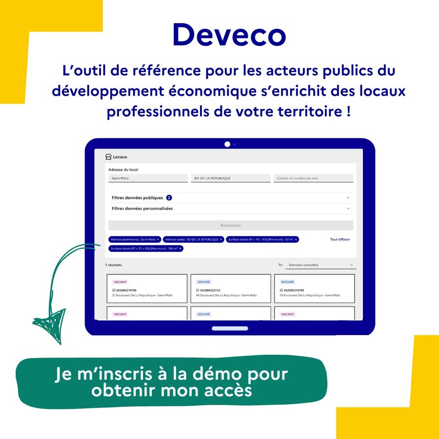 [Outil Deveco (ANCT) : la suite !] Accédez maintenant à tous les locaux professionnels de votre territoire